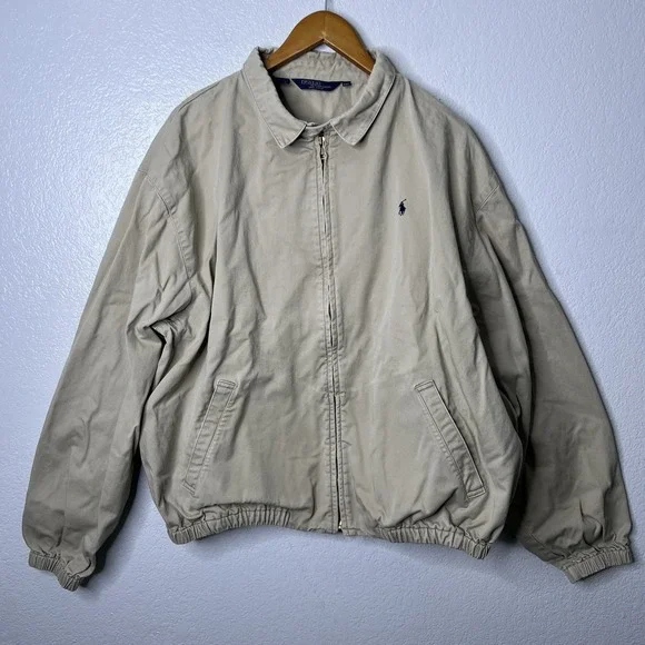 Vintage Polo Ralph Lauren Harrington Jacket Beige Men XXL Bomber Made In USA 90s
